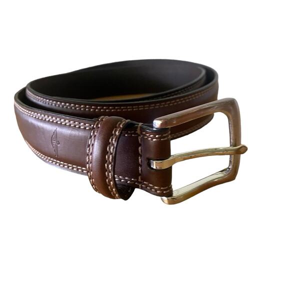 Men's Dockers Size 40/100 Brown Belt Style 11DO0168 Genuine Leather Silver Buckl - Picture 1 of 12